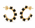 Brincos Meia-Argola Zircónias Pretas quadradas – Aço Inoxidável & Banho a Ouro PVD