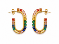 Brincos Argola Oval Zircónias Baguete Multicores – Aço Inoxidável & Banho a Ouro PVD