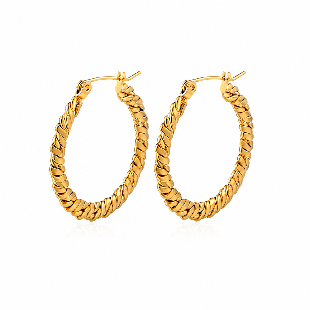 Brincos Argola Entrançada Torsada – Aço Inoxidável & Banho a Ouro PVD