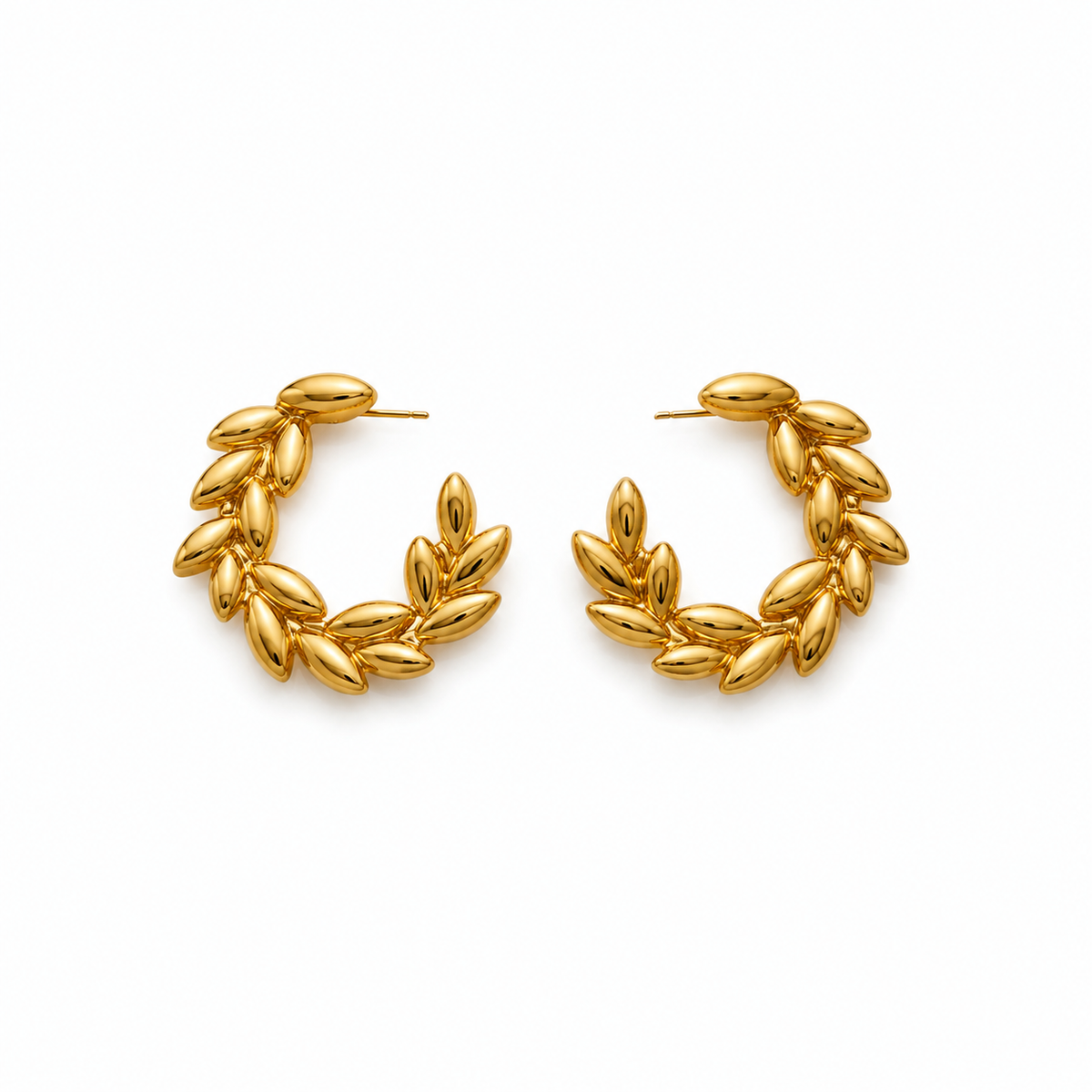 Brincos Meia-Argola Folhas de Louro – Aço Inoxidável & Banho a Ouro PVD