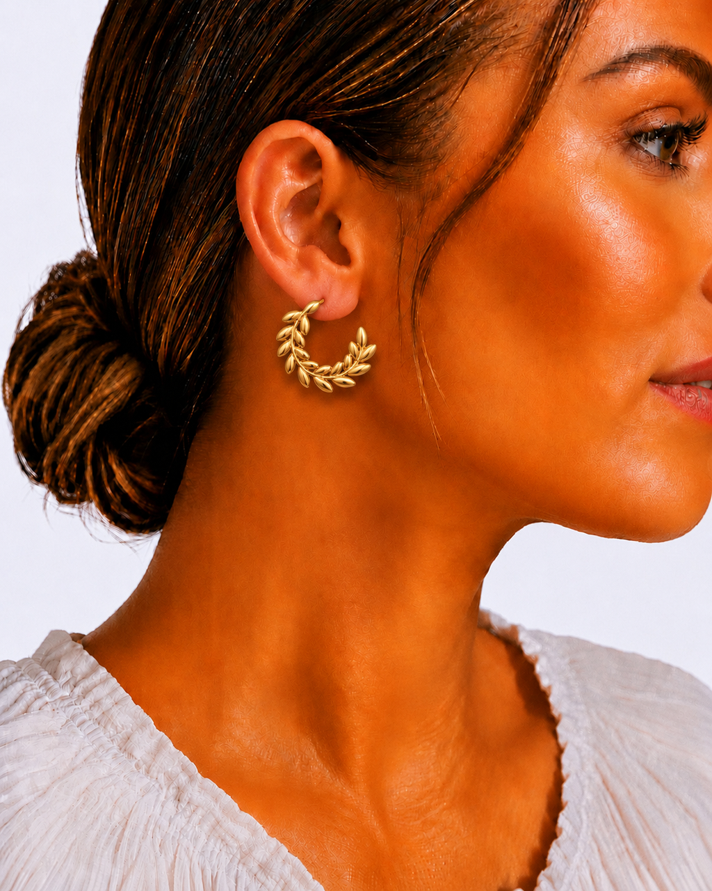 Brincos Meia-Argola Folhas de Louro – Aço Inoxidável & Banho a Ouro PVD