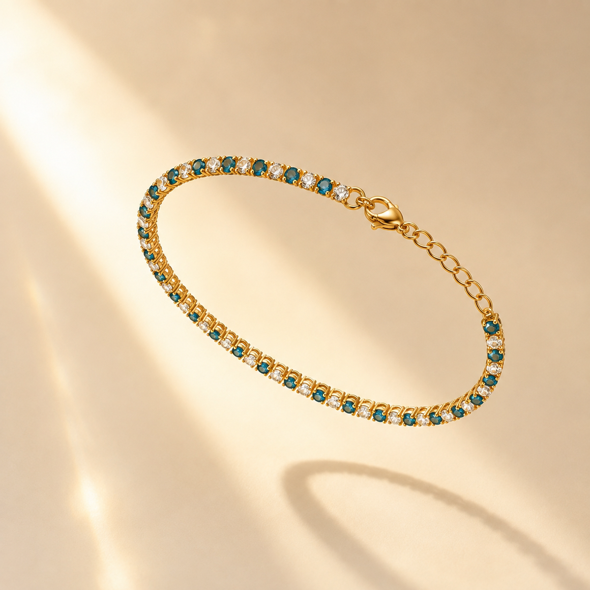 Pulseira Rivière Zircónias Verdes & Pérolas – Aço Inoxidável & Banho a Ouro PVD