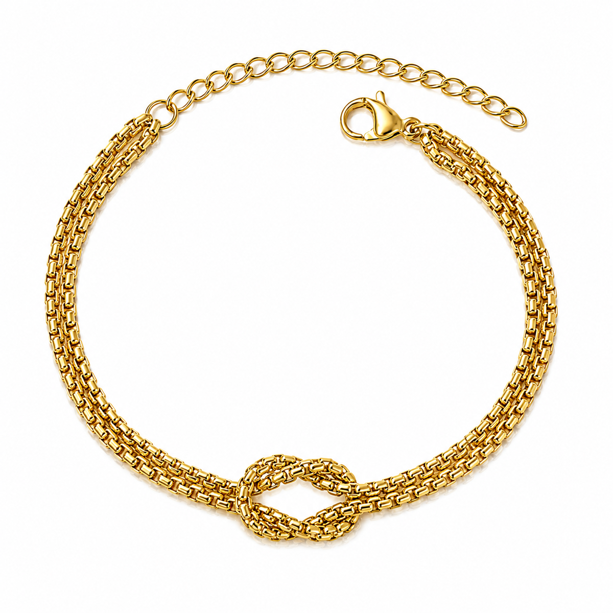 Pulseira Nó do Destino Corrente Dupla – Aço Inoxidável & Banho a Ouro PVD