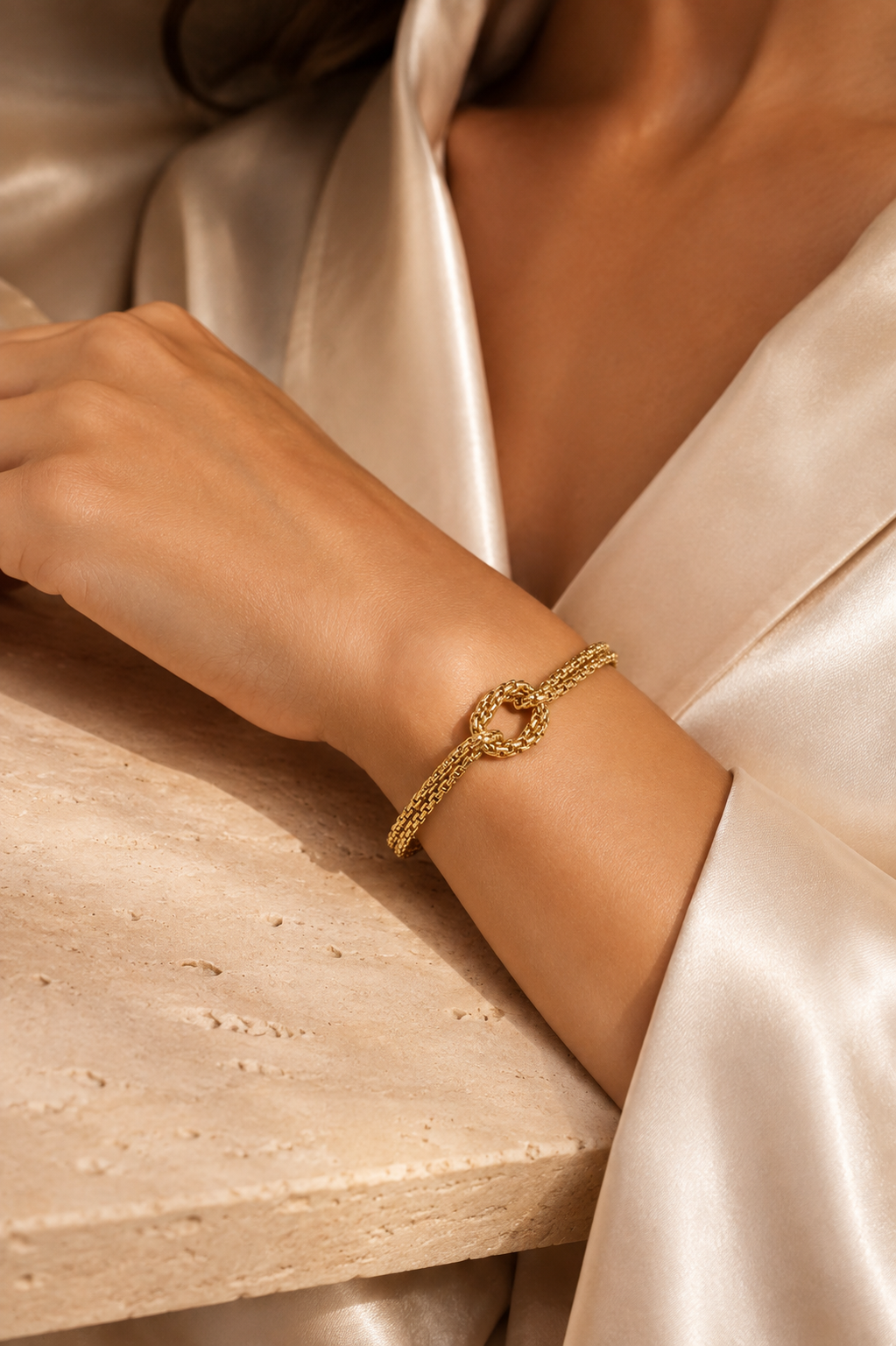 Pulseira Nó do Destino Corrente Dupla – Aço Inoxidável & Banho a Ouro PVD