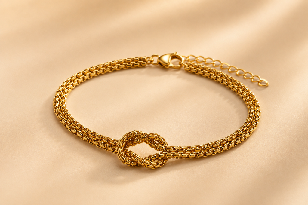 Pulseira Nó do Destino Corrente Dupla – Aço Inoxidável & Banho a Ouro PVD