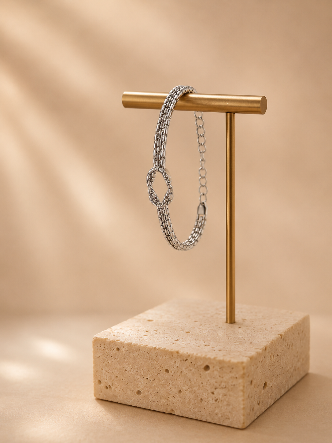 Pulseira Nó do Destino Corrente Dupla – Aço Inoxidável & Banho a Ouro PVD