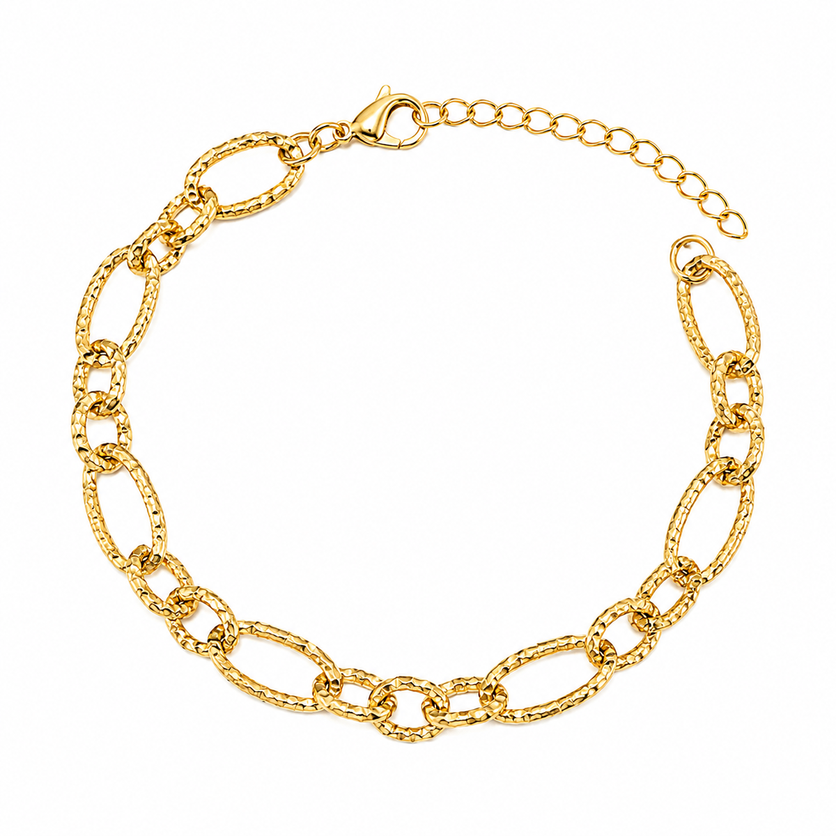 Pulseira Elos Ovais Texturizados – Aço Inoxidável & Banho a Ouro PVD