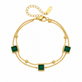 Doppelarmband Quadratischer Smaragd & Kugeln – Edelstahl & PVD-Goldbeschichtung