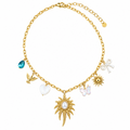 Colar Charms Sol Tropical & Palmeira – Aço Inoxidável & Banho a Ouro PVD