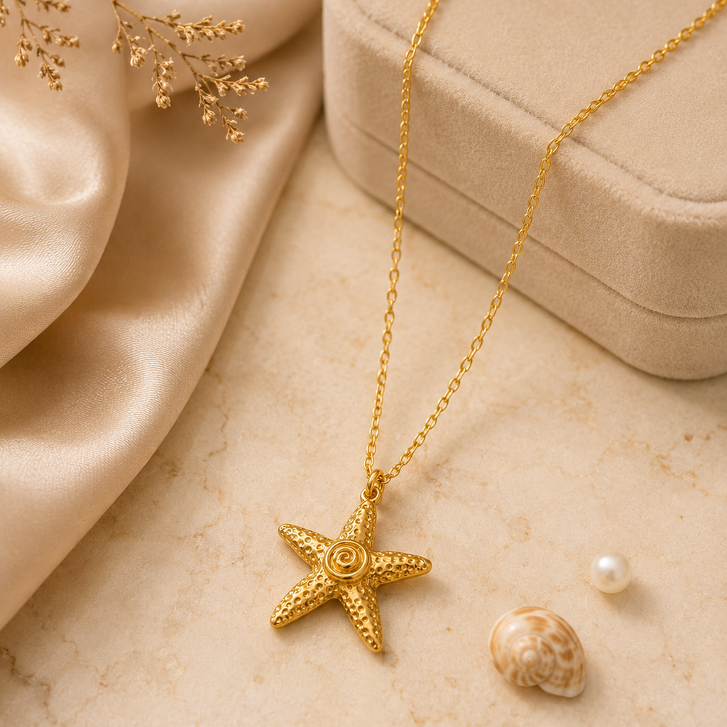 Colar Estrela do Mar Texturizada – Aço Inoxidável & Banho a Ouro PVD