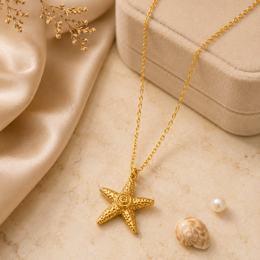 Colar Estrela do Mar Texturizada – Aço Inoxidável & Banho a Ouro PVD