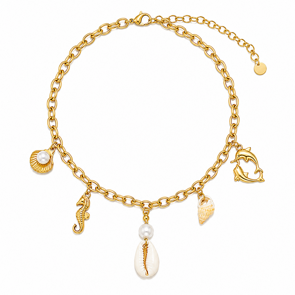 Colar Charms Vida Marinha Oceano – Aço Inoxidável & Banho a Ouro PVD