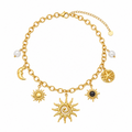 Colar Charms Sol Místico, Lua & Astros – Aço Inoxidável & Banho a Ouro PVD