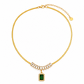 Colar Esmeralda Imperatriz & Zircônias Baguette – Aço Inoxidável & Banho a Ouro PVD
