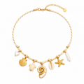 Colar Charms Tartaruga & Concha Espiral – Aço Inoxidável & Banho a Ouro PVD