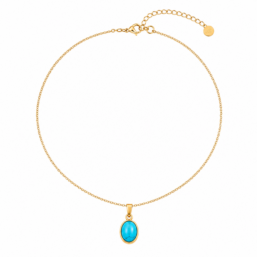 Colar Oval Turquesa Minimalista – Aço Inoxidável 316L & Banho a Ouro PVD