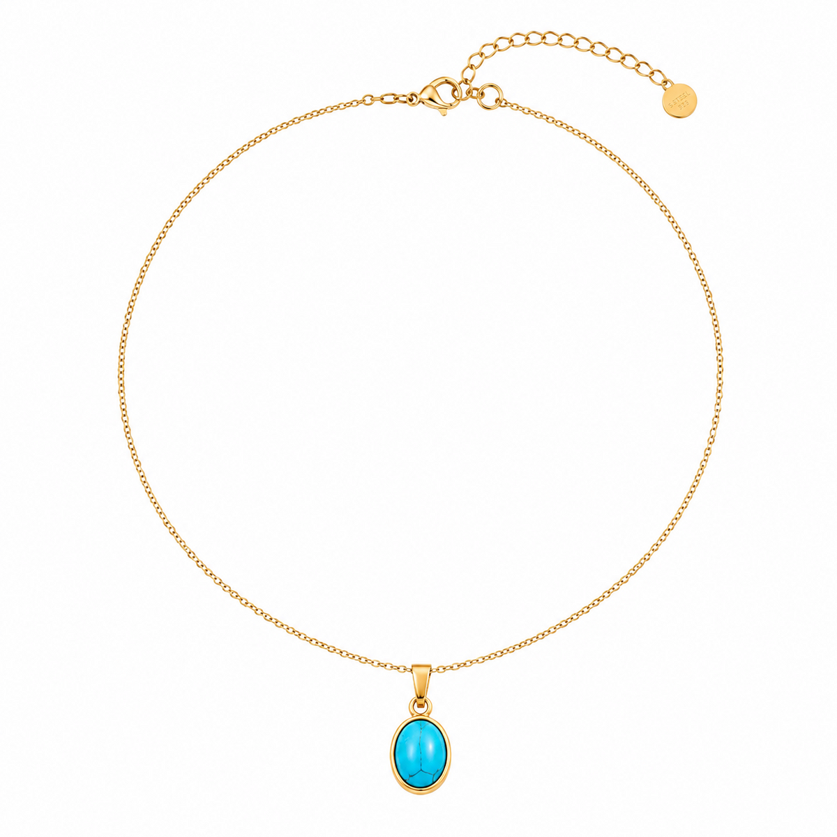 Colar Oval Turquesa Minimalista – Aço Inoxidável 316L & Banho a Ouro PVD
