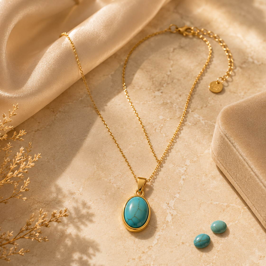 Colar Oval Turquesa Minimalista – Aço Inoxidável 316L & Banho a Ouro PVD