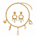 Conjunto Colar Charms Marítimos & Brincos Búzios – Aço Inoxidável & Banho a Ouro PVD