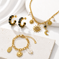 Conjunto Trio Celestial Sol & Lua Zircônias Pretas – Aço Inoxidável & Banho a Ouro PVD