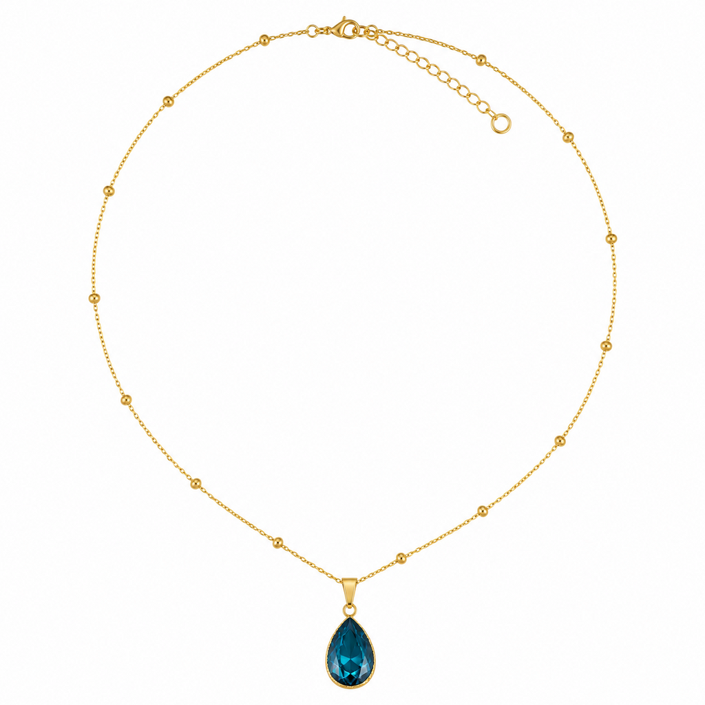 Colar Gota Cristal Azul Turquesa – Aço Inoxidável & Banho a Ouro PVD