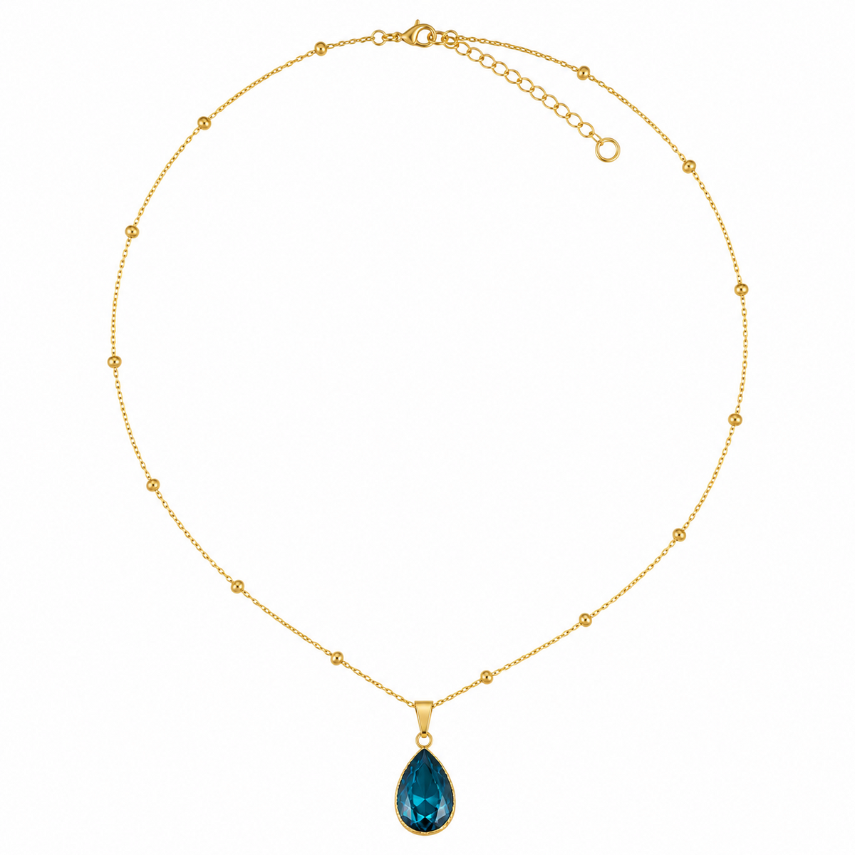 Colar Gota Cristal Azul Turquesa – Aço Inoxidável & Banho a Ouro PVD